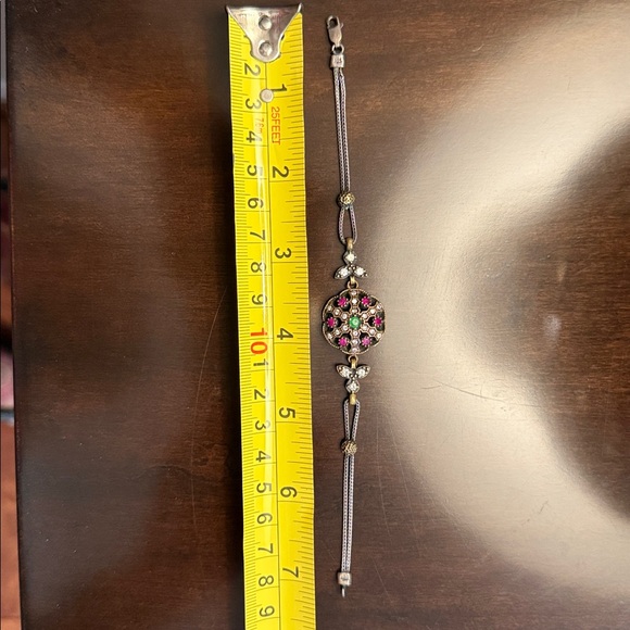 Turkish Elegant Gold Tone and Sterling Silver Bracelet with Multicolor Gemstones - Picture 3 of 8